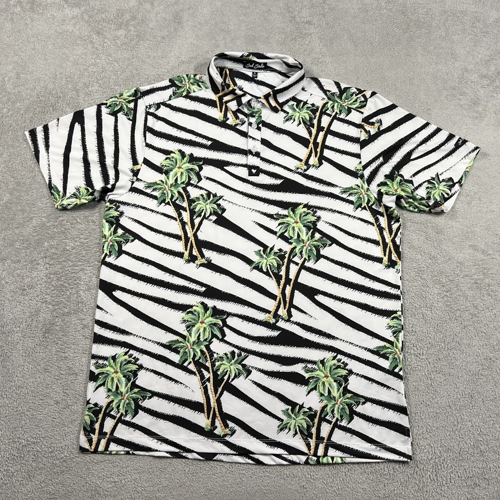 Bad Birdie Polo Shirt Mens XL Golf Summer Safari Zebra Palm Tree Print Golfing